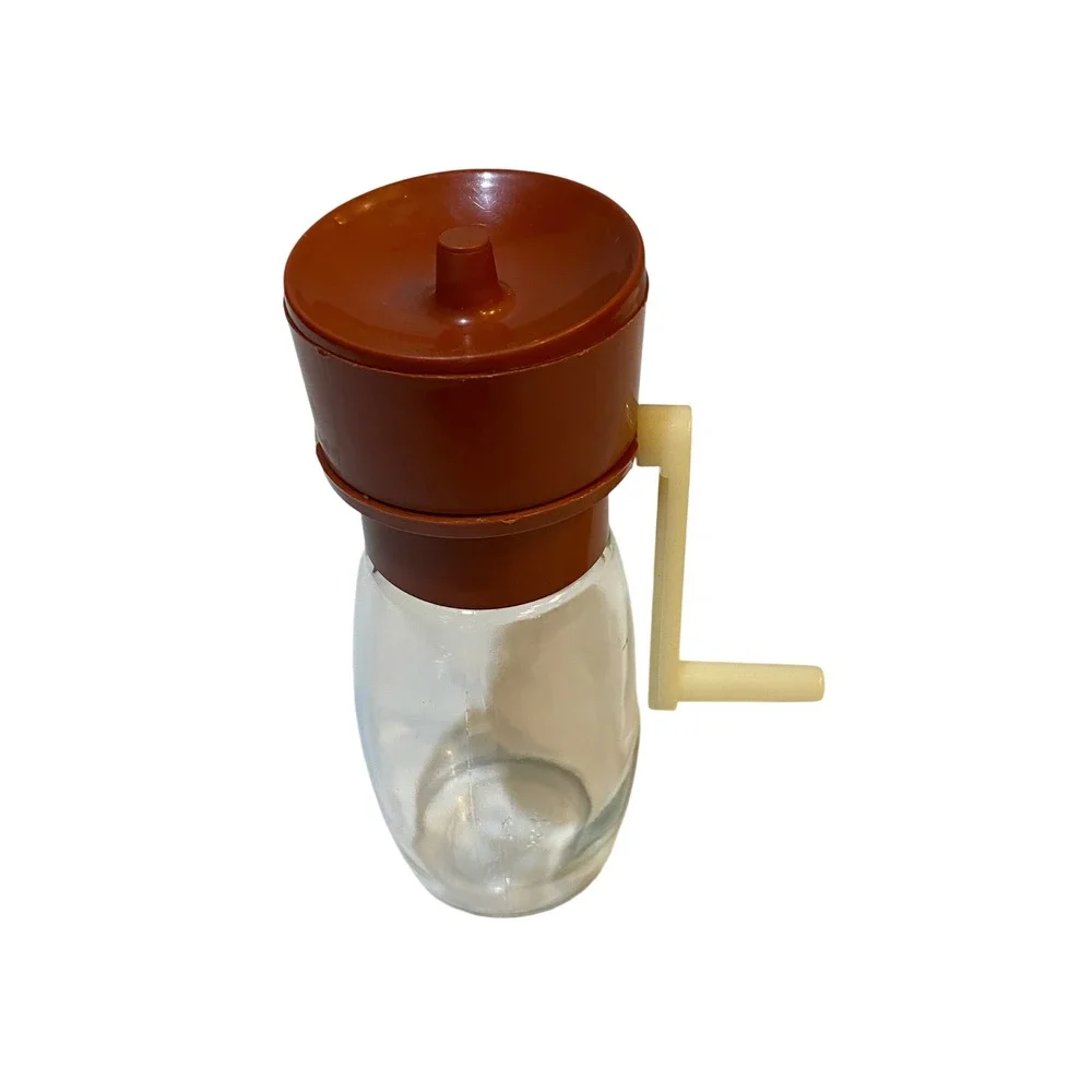 Vintage Gemco Nut Chopper Hand Crank Manual Grinder Glass Jar Brown Top USA Made